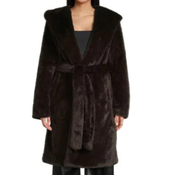 Rebecca Minkoff faux fur wrap coat w hood - NEW W TAGS - sz Small - brown - Picture 2 of 14